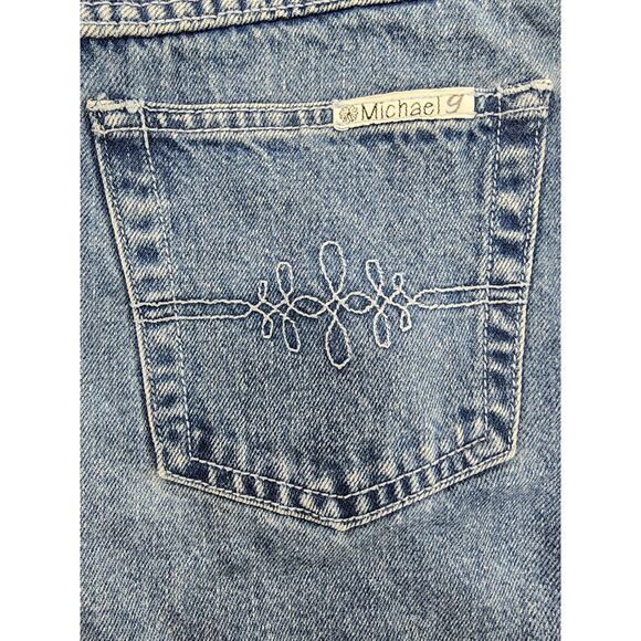 Vintage 80s Michael G High Rise Jean Shorts Size 16 W28 Blue Plaid Trim Cotton - Picture 4 of 11